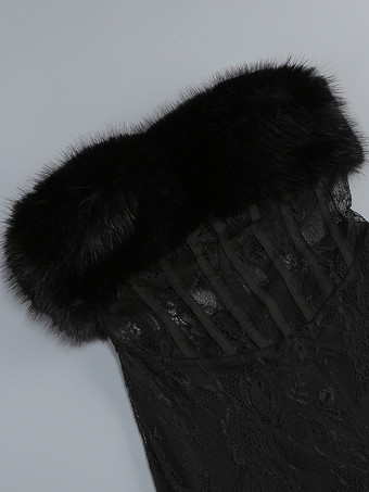 セクシーなフェイクファーレースマキシドレス（女性用） - ブラックストラップレスコルセットボディスーツロングガウン、シースルースカート付き - 夏のイブニングパーティー 2026