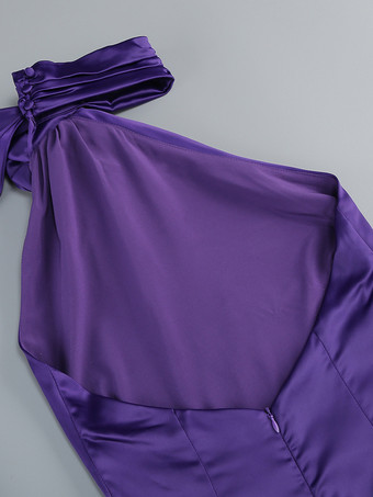 エレガントなロゼットホルターネックマキシドレス（女性用） - シルクのようなサテン素材、背中開き、ドレープネック、ノースリーブガウン - 2026年春のイブニングパーティー