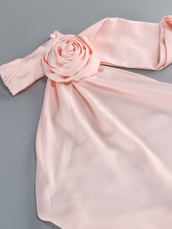 エレガントなロゼットホルターネックマキシドレス（女性用） - シルクのようなサテン素材、背中開き、ドレープネック、ノースリーブガウン - 2026年春のイブニングパーティー