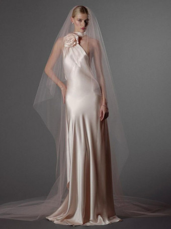 エレガントなロゼットホルターネックマキシドレス（女性用） - シルクのようなサテン素材、背中開き、ドレープネック、ノースリーブガウン - 2026年春のイブニングパーティー