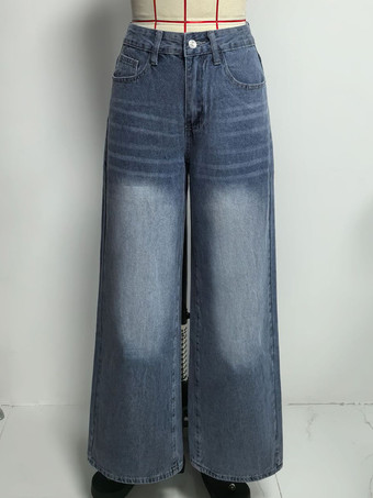 ハートポケット付きワイドレッグジーンズ（レディース） - アシッドウォッシュブルー Y2K バギーストレートデニムパンツ - 春のデートナイトストリートウェア 2026