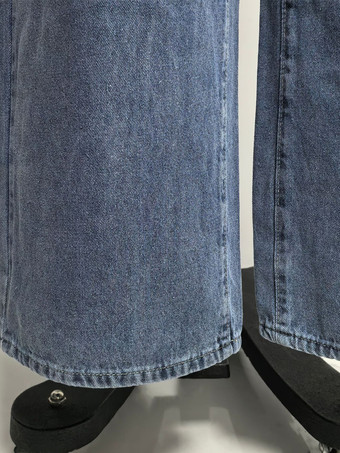 ハートポケット付きワイドレッグジーンズ（レディース） - アシッドウォッシュブルー Y2K バギーストレートデニムパンツ - 春のデートナイトストリートウェア 2026