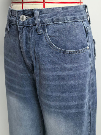 ハートポケット付きワイドレッグジーンズ（レディース） - アシッドウォッシュブルー Y2K バギーストレートデニムパンツ - 春のデートナイトストリートウェア 2026