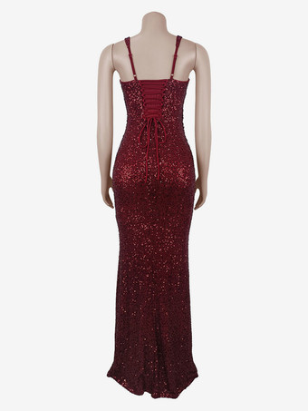 キラキラ輝くスパンコールのマキシ丈フォーマルドレス（女性用） - スクエアネック、スリムフィット、バックレースアップ、ボディコン、マーメイドガウン - 2026年夏のガラパーティー・プロム