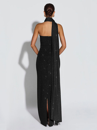 グリッターチューブマキシドレス（女性用） - セクシーな背中開きロングボディコンガウン（スカーフ付き） - 夏のイブニングフォーマル 2026