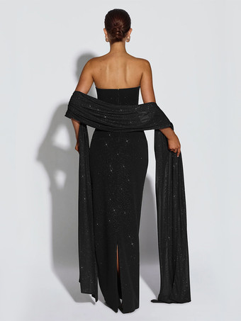 グリッターチューブマキシドレス（女性用） - セクシーな背中開きロングボディコンガウン（スカーフ付き） - 夏のイブニングフォーマル 2026