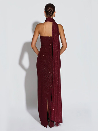 グリッターチューブマキシドレス（女性用） - セクシーな背中開きロングボディコンガウン（スカーフ付き） - 夏のイブニングフォーマル 2026