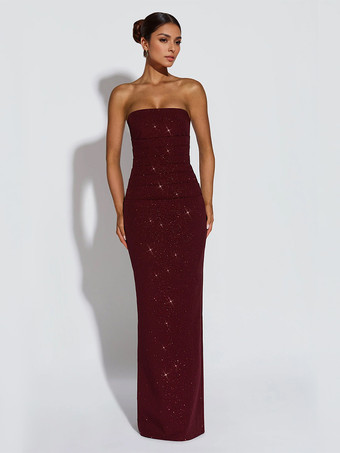 グリッターチューブマキシドレス（女性用） - セクシーな背中開きロングボディコンガウン（スカーフ付き） - 夏のイブニングフォーマル 2026