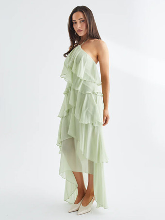 ホルターネックフリルマキシドレス（レディース） - エレガントな背中開きティアードシフォンハイローサマードレス - 夏のデートナイト衣装 2026