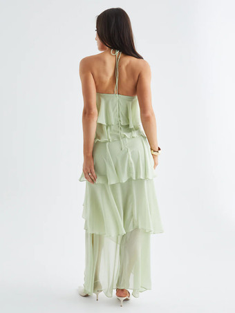 ホルターネックフリルマキシドレス（レディース） - エレガントな背中開きティアードシフォンハイローサマードレス - 夏のデートナイト衣装 2026