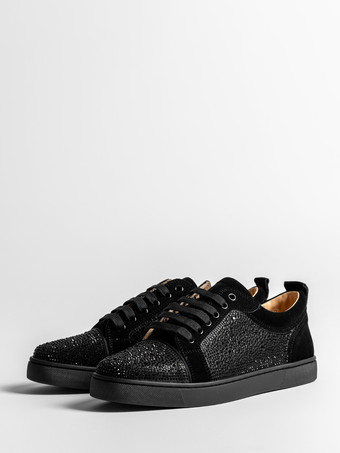 ブラック ブラック スケートスニーカー スエード ラウンドトゥ パッチワーク レースアップ カジュアルシューズ