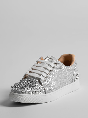 シルバー スケート スニーカー スタッズ付き ラウンドトゥ レースアップ カジュアルシューズ