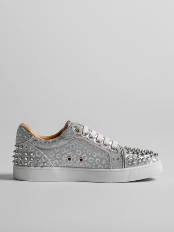 シルバー スケート スニーカー スタッズ付き ラウンドトゥ レースアップ カジュアルシューズ