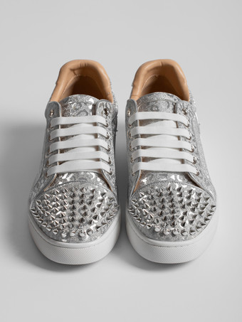 シルバー スケート スニーカー スタッズ付き ラウンドトゥ レースアップ カジュアルシューズ