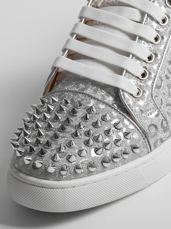 シルバー スケート スニーカー スタッズ付き ラウンドトゥ レースアップ カジュアルシューズ