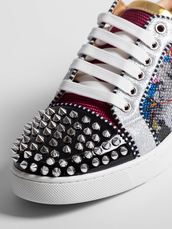 メンズ スケートスニーカー ラウンドトゥ スタッズ付き プリント レースアップ カジュアルシューズ