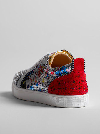 メンズ スケートスニーカー ラウンドトゥ スタッズ付き プリント レースアップ カジュアルシューズ