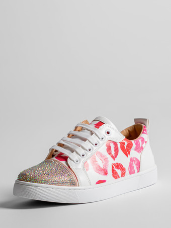 メンズ スケートスニーカー ラウンドトゥ ラインストーン プリント レースアップ カジュアルシューズ