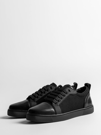 ブラック メンズ ブラック カジュアルシューズ ラウンドトゥ レースアップ ローカット スケートスニーカー