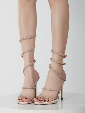 ハイヒール プロムシューズ ブラック オープントゥ ラインストーン ストラップサンダルシューズ