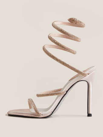 ハイヒール プロムシューズ ブラック オープントゥ ラインストーン ストラップサンダルシューズ