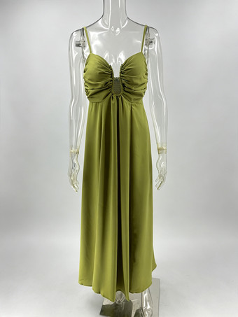 セクシーなカットアウトマキシドレス（女性用） - ギャザー入りバスト、スパゲッティストラップ、ボヘミアン風のゆったりとしたサマードレス - 2026年の夏のビーチバケーション