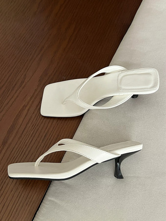 ホワイト レディース フリップフロップサンダル ハイヒール バックレスサンダルシューズ