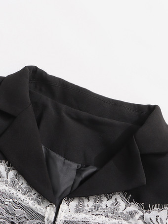 セクシーなコルセットレースブレザー（女性用） - ブラックとホワイトのコントラストビスチェスリムスーツジャケット - 2026年春の夜のパーティーに最適