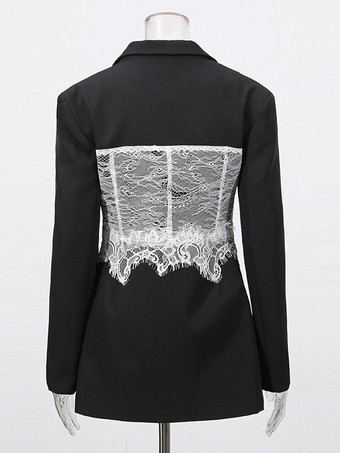セクシーなコルセットレースブレザー（女性用） - ブラックとホワイトのコントラストビスチェスリムスーツジャケット - 2026年春の夜のパーティーに最適