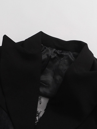 セクシーなレースパッチワークブレザー（レディース） - ブラックゴシックシースルーメッシュウエストスリムフィットスーツジャケット - 2026年春のイブニングパーティー