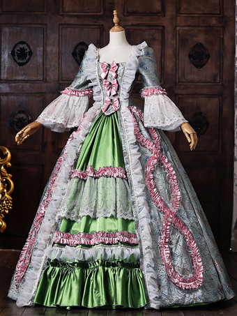 グリーン グリーン レトロ ヴィクトリアン コスチューム レディース レースアップ ポリエステル マキシドレス ロイヤル マリー アントワネット ドレス