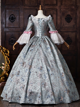 グリーン レトロ ヴィクトリアン コスチューム レディース レースアップ ポリエステル マキシドレス ロイヤル マリー アントワネット ドレス