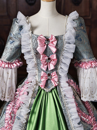 グリーン レトロ ヴィクトリアン コスチューム レディース レースアップ ポリエステル マキシドレス ロイヤル マリー アントワネット ドレス