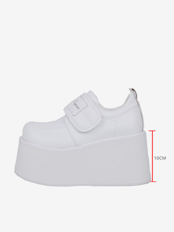 スウィートロリータシューズ ホワイトPUレザープラットフォームロリータパンプス