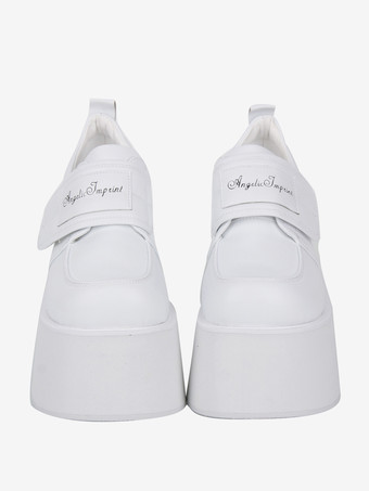 スウィートロリータシューズ ホワイトPUレザープラットフォームロリータパンプス