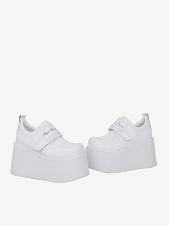 スウィートロリータシューズ ホワイトPUレザープラットフォームロリータパンプス