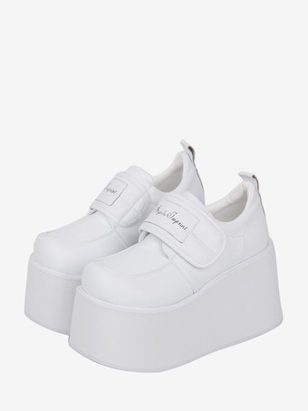 ホワイト スウィートロリータシューズ ホワイトPUレザープラットフォームロリータパンプス