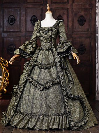レディース ヴィクトリアン ロココ ドレス フレア袖 フリル トリム バック バンテージ ヒストリカルドレス
