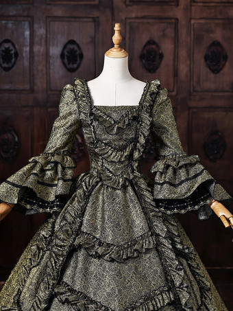 レディース ヴィクトリアン ロココ ドレス フレア袖 フリル トリム バック バンテージ ヒストリカルドレス