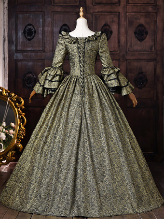 レディース ヴィクトリアン ロココ ドレス フレア袖 フリル トリム バック バンテージ ヒストリカルドレス