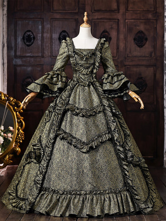 オリーブ レディース ヴィクトリアン ロココ ドレス フレア袖 フリル トリム バック バンテージ ヒストリカルドレス