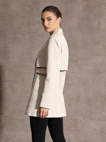 カットアウトブレザー（レディース） - ベージュのエレガントなシングルボタンのスリムフィットロングジャケット - 春のオフィスからディナーまで 2026