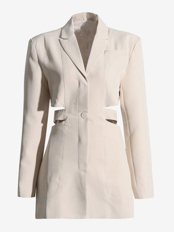 カットアウトブレザー（レディース） - ベージュのエレガントなシングルボタンのスリムフィットロングジャケット - 春のオフィスからディナーまで 2026