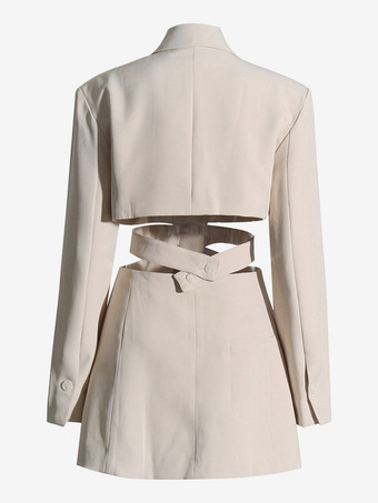 カットアウトブレザー（レディース） - ベージュのエレガントなシングルボタンのスリムフィットロングジャケット - 春のオフィスからディナーまで 2026