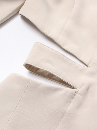 カットアウトブレザー（レディース） - ベージュのエレガントなシングルボタンのスリムフィットロングジャケット - 春のオフィスからディナーまで 2026