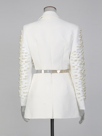 パールビーズ付きブレザースカートセット（レディース） - セクシーなアシンメトリー裾カットアウトミニツーピーススーツ - 春の夜のパーティーに最適 2026