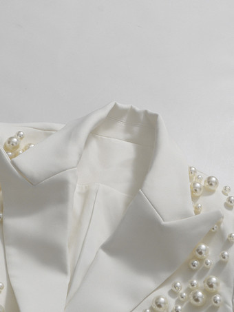 パールビーズ付きブレザースカートセット（レディース） - セクシーなアシンメトリー裾カットアウトミニツーピーススーツ - 春の夜のパーティーに最適 2026