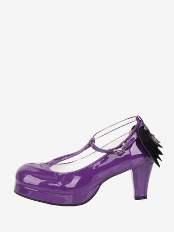 パープルロリータパンプスプラットフォームスウィートクロスPUレザーロリータシューズ