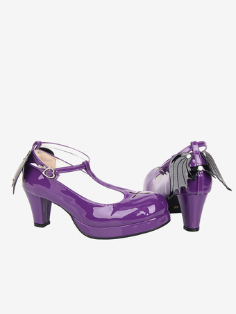 パープルロリータパンプスプラットフォームスウィートクロスPUレザーロリータシューズ