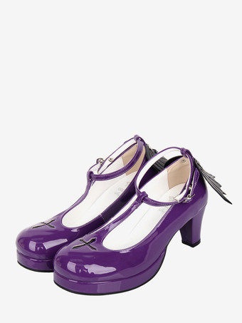 パープル パープルロリータパンプスプラットフォームスウィートクロスPUレザーロリータシューズ